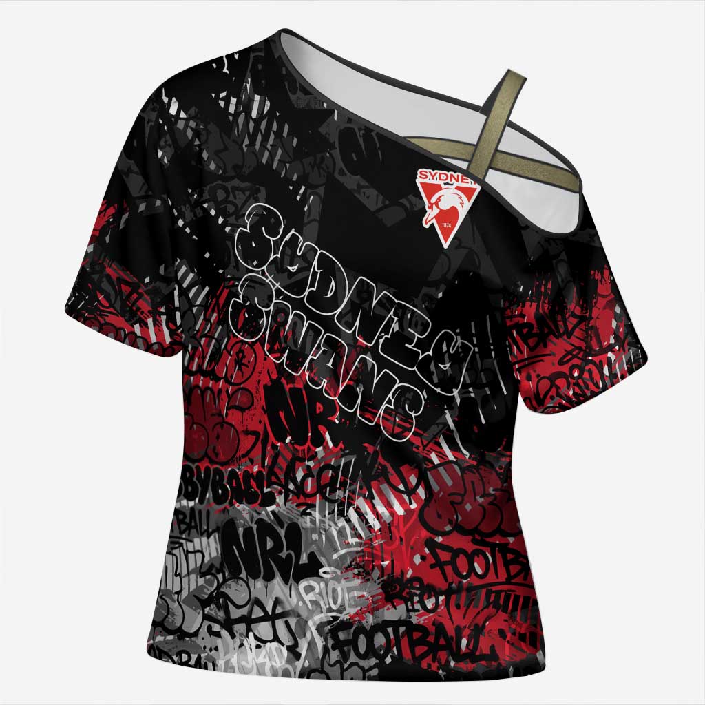 Sydney Swans Cross Shoulder Shirt Urban Graffiti Street Art - Bold Abstract Spray Paint