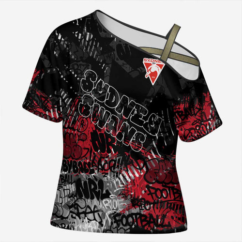 Sydney Swans Cross Shoulder Shirt Urban Graffiti Street Art - Bold Abstract Spray Paint