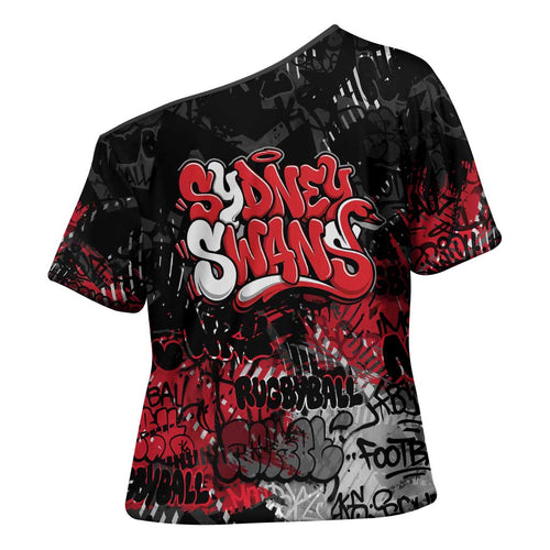 Sydney Swans Cross Shoulder Shirt Urban Graffiti Street Art - Bold Abstract Spray Paint