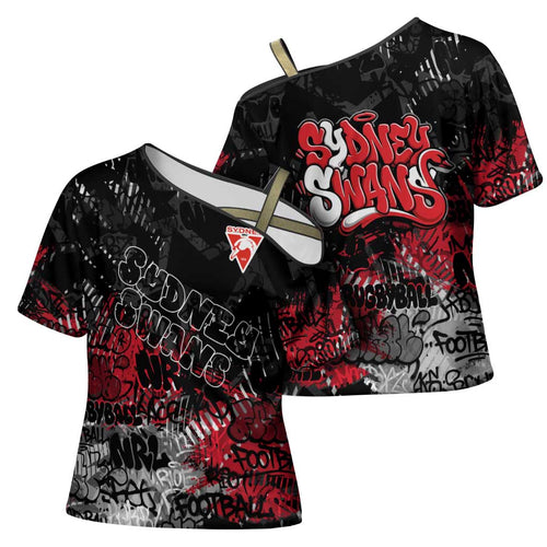 Sydney Swans Cross Shoulder Shirt Urban Graffiti Street Art - Bold Abstract Spray Paint
