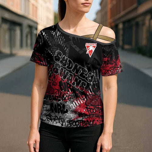 Sydney Swans Cross Shoulder Shirt Urban Graffiti Street Art - Bold Abstract Spray Paint