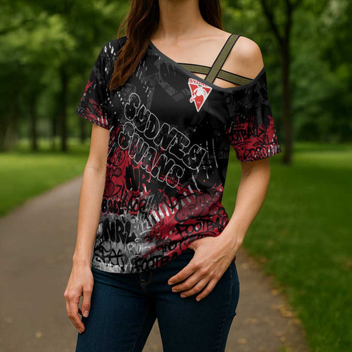 Sydney Swans Cross Shoulder Shirt Urban Graffiti Street Art - Bold Abstract Spray Paint