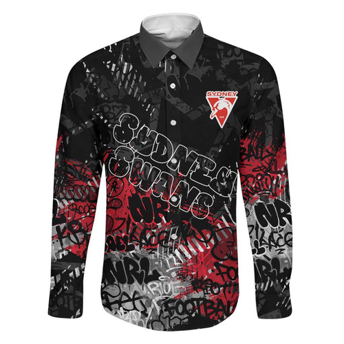 Sydney Swans Family Matching Long Sleeve Bodycon Dress and Hawaiian Shirt Urban Graffiti Street Art - Bold Abstract Spray Paint