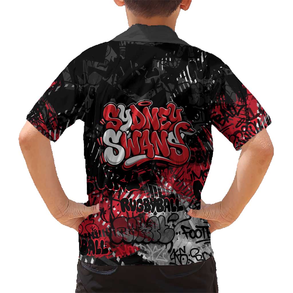 Sydney Swans Family Matching Off The Shoulder Long Sleeve Dress and Hawaiian Shirt Urban Graffiti Street Art - Bold Abstract Spray Paint