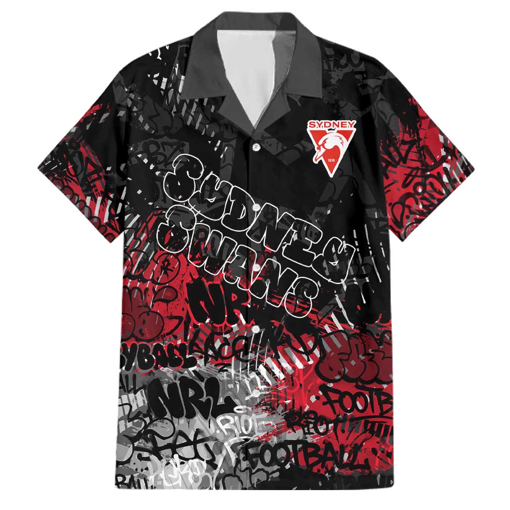 Sydney Swans Family Matching Off The Shoulder Long Sleeve Dress and Hawaiian Shirt Urban Graffiti Street Art - Bold Abstract Spray Paint