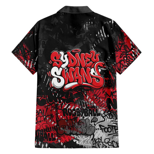Sydney Swans Family Matching Off The Shoulder Long Sleeve Dress and Hawaiian Shirt Urban Graffiti Street Art - Bold Abstract Spray Paint