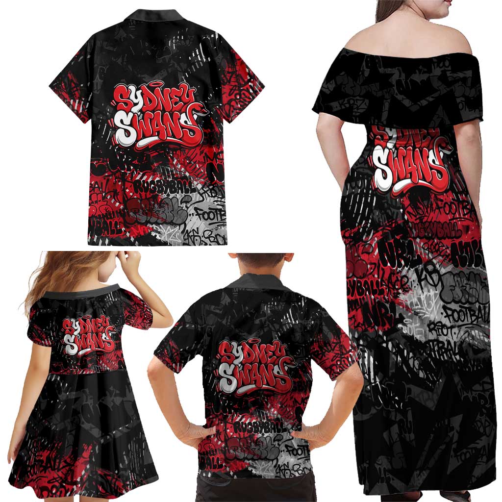 Sydney Swans Family Matching Off Shoulder Maxi Dress and Hawaiian Shirt Urban Graffiti Street Art - Bold Abstract Spray Paint
