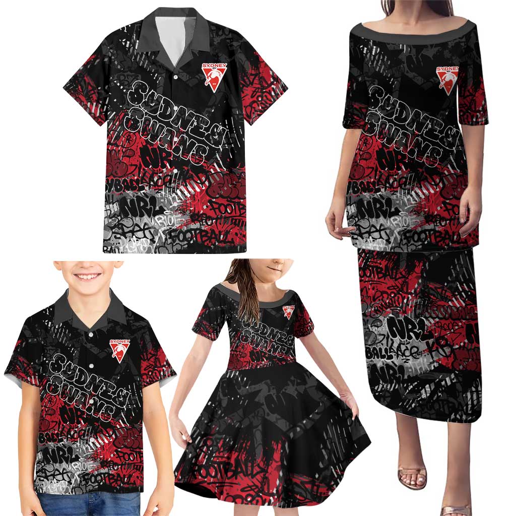 Sydney Swans Family Matching Puletasi and Hawaiian Shirt Urban Graffiti Street Art - Bold Abstract Spray Paint