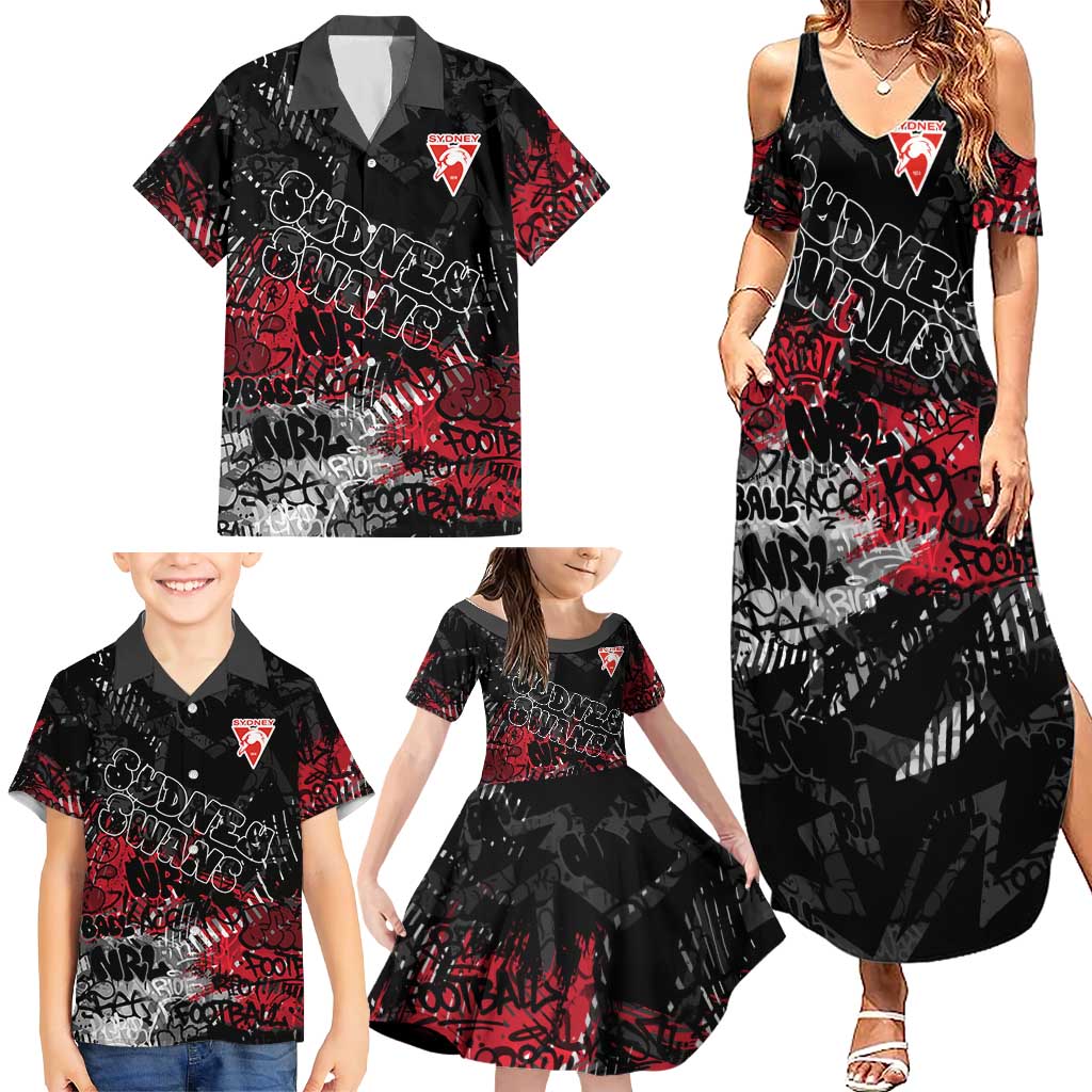 Sydney Swans Family Matching Summer Maxi Dress and Hawaiian Shirt Urban Graffiti Street Art - Bold Abstract Spray Paint