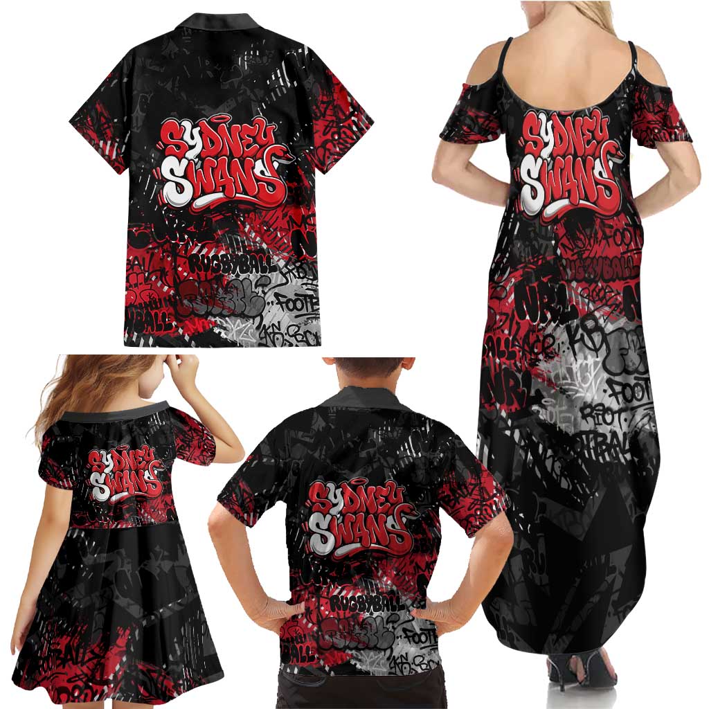 Sydney Swans Family Matching Summer Maxi Dress and Hawaiian Shirt Urban Graffiti Street Art - Bold Abstract Spray Paint