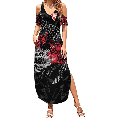 Sydney Swans Family Matching Summer Maxi Dress and Hawaiian Shirt Urban Graffiti Street Art - Bold Abstract Spray Paint