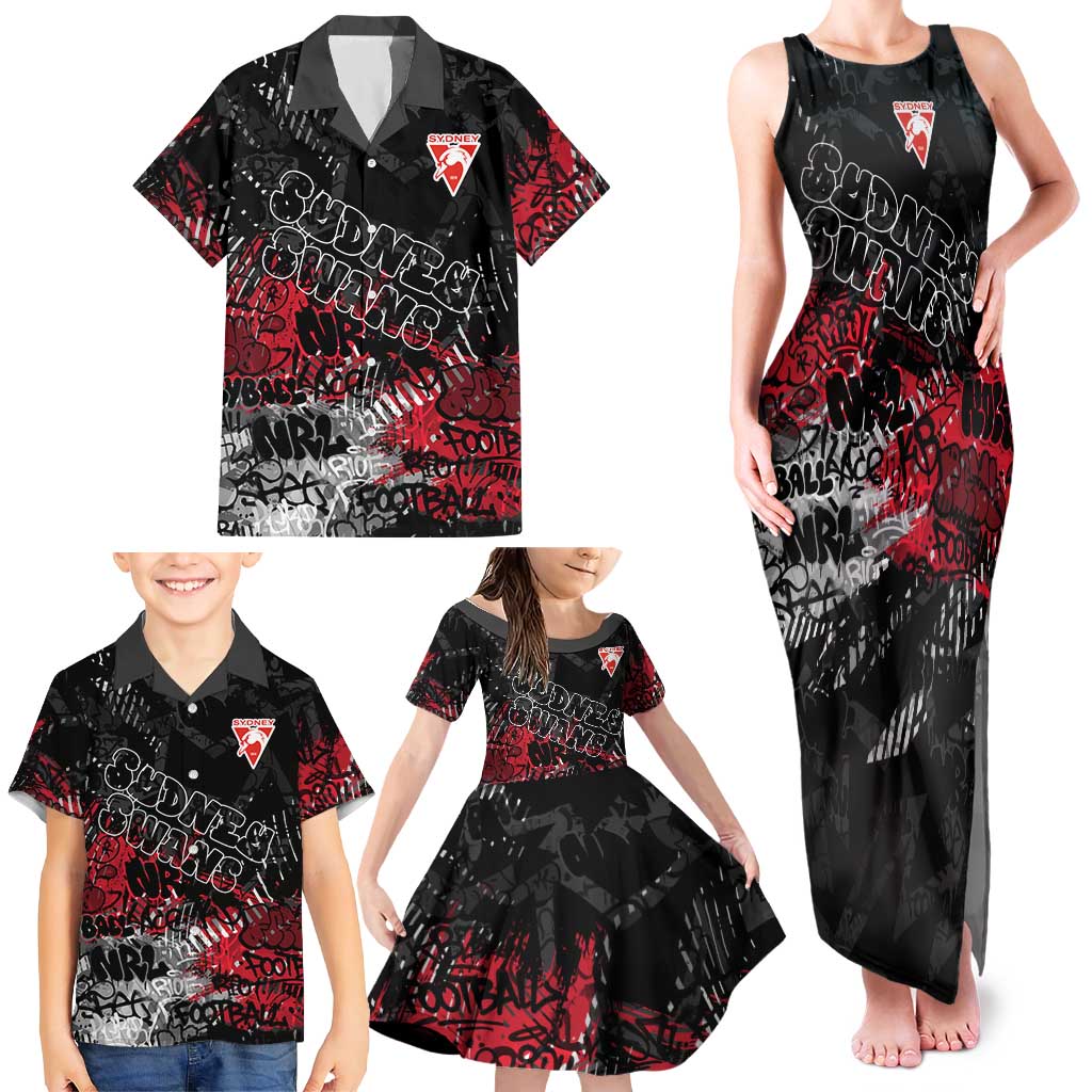 Sydney Swans Family Matching Tank Maxi Dress and Hawaiian Shirt Urban Graffiti Street Art - Bold Abstract Spray Paint