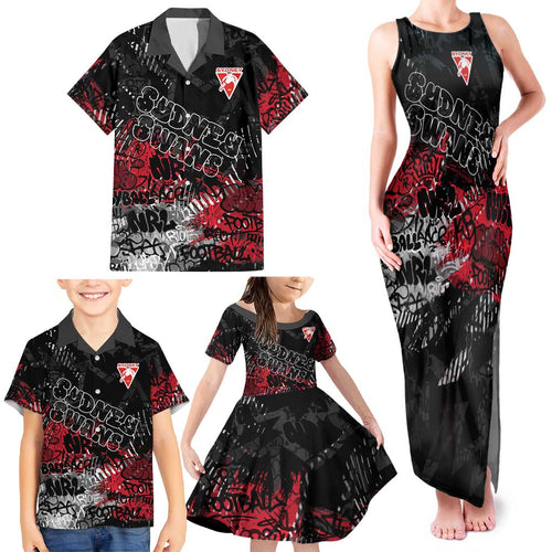 Sydney Swans Family Matching Tank Maxi Dress and Hawaiian Shirt Urban Graffiti Street Art - Bold Abstract Spray Paint