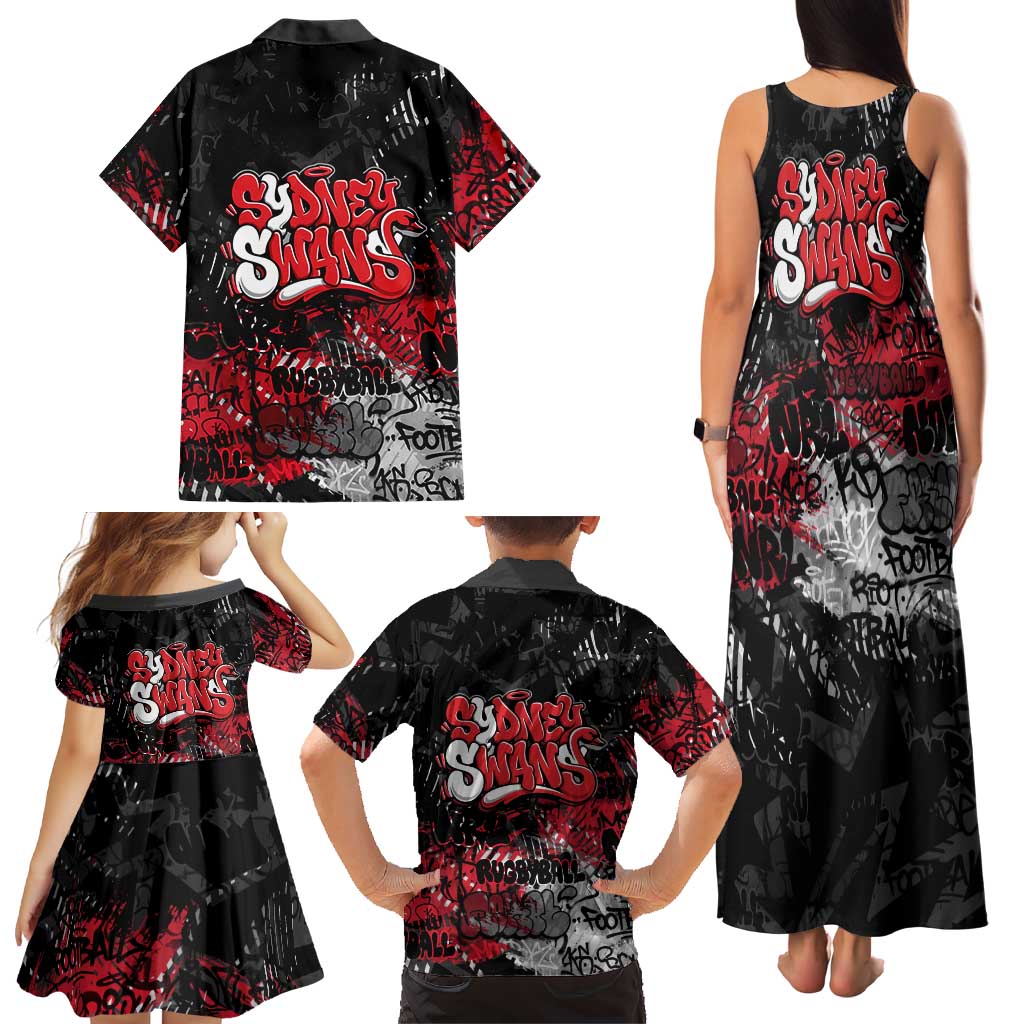 Sydney Swans Family Matching Tank Maxi Dress and Hawaiian Shirt Urban Graffiti Street Art - Bold Abstract Spray Paint