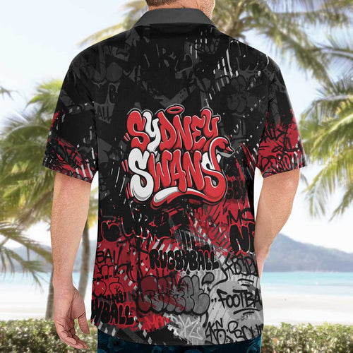 Sydney Swans Hawaiian Shirt Urban Graffiti Street Art - Bold Abstract Spray Paint