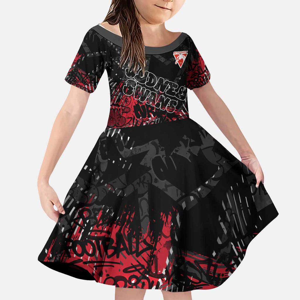 Sydney Swans Kid Short Sleeve Dress Urban Graffiti Street Art - Bold Abstract Spray Paint