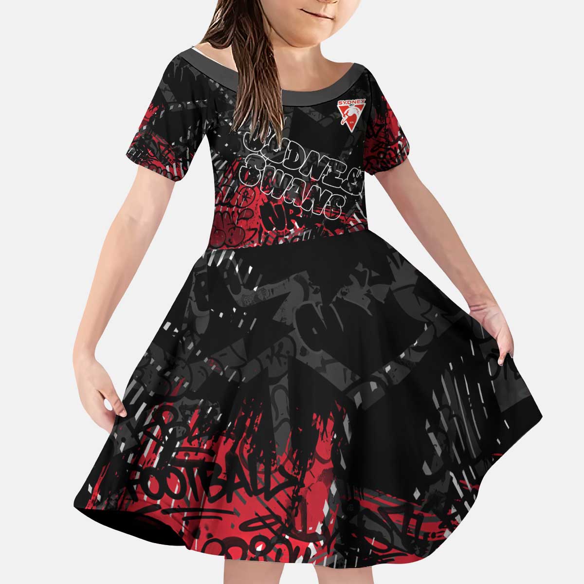 Sydney Swans Kid Short Sleeve Dress Urban Graffiti Street Art - Bold Abstract Spray Paint