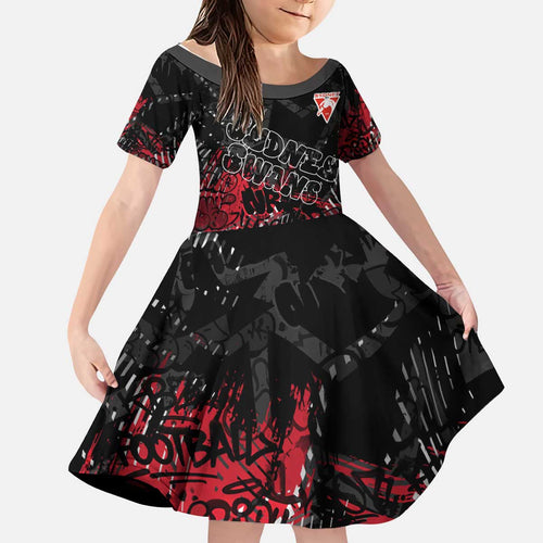 Sydney Swans Kid Short Sleeve Dress Urban Graffiti Street Art - Bold Abstract Spray Paint