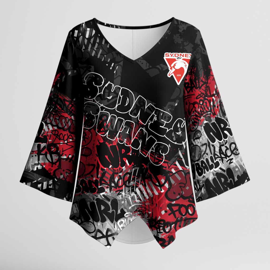 Sydney Swans Kimono Sleeve Blouse Urban Graffiti Street Art - Bold Abstract Spray Paint