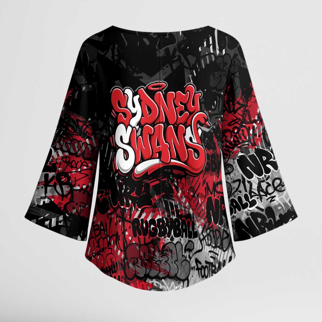 Sydney Swans Kimono Sleeve Blouse Urban Graffiti Street Art - Bold Abstract Spray Paint
