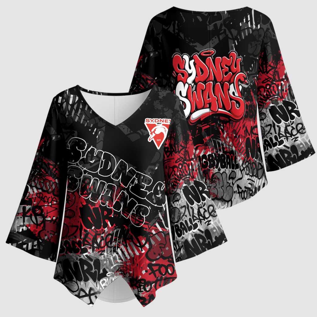 Sydney Swans Kimono Sleeve Blouse Urban Graffiti Street Art - Bold Abstract Spray Paint