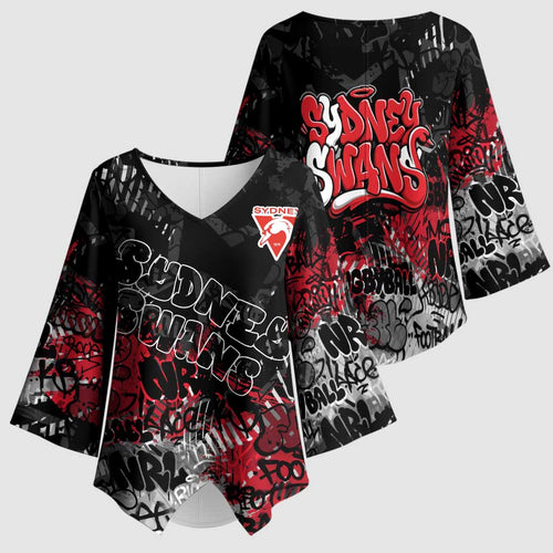 Sydney Swans Kimono Sleeve Blouse Urban Graffiti Street Art - Bold Abstract Spray Paint