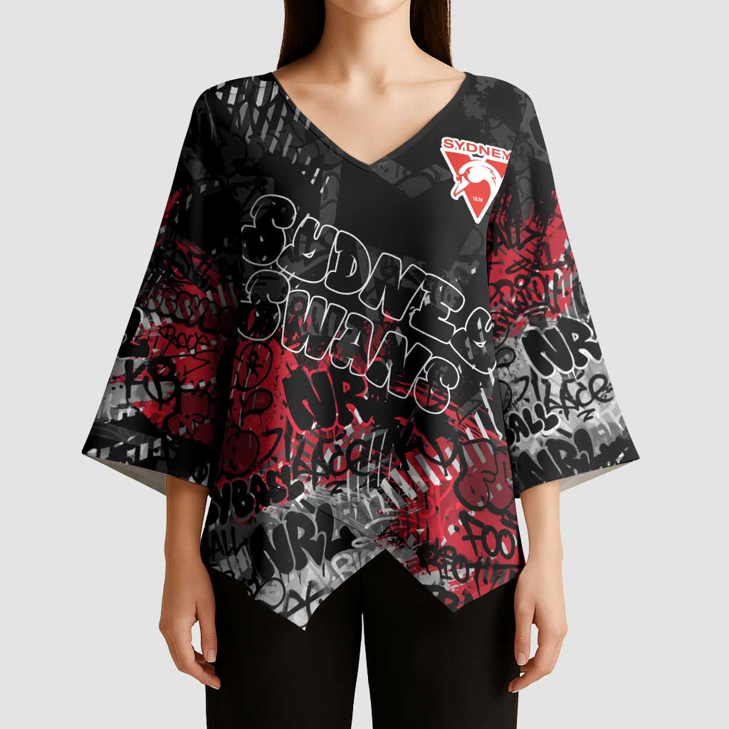 Sydney Swans Kimono Sleeve Blouse Urban Graffiti Street Art - Bold Abstract Spray Paint