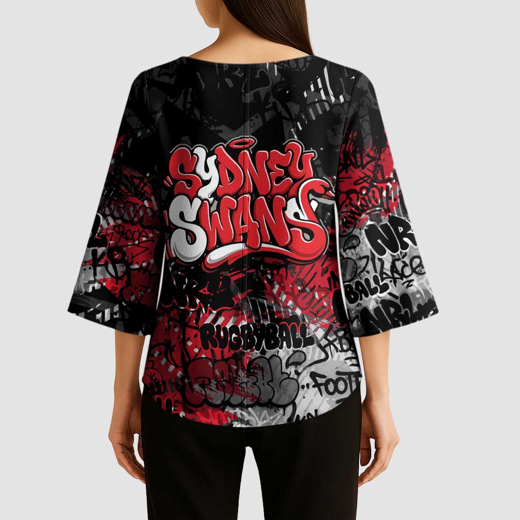 Sydney Swans Kimono Sleeve Blouse Urban Graffiti Street Art - Bold Abstract Spray Paint