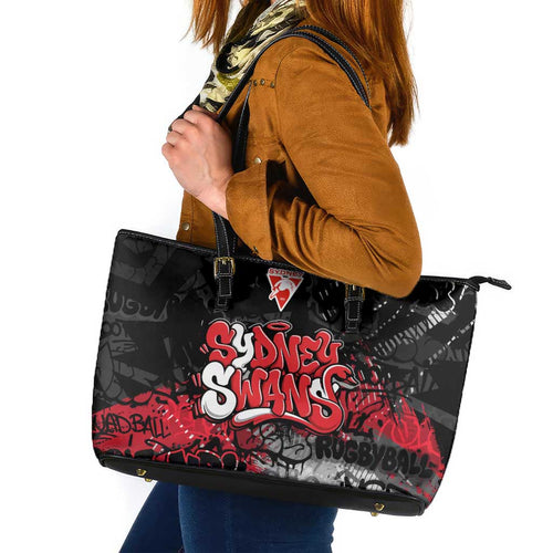 Sydney Swans Leather Tote Bag Urban Graffiti Street Art - Bold Abstract Spray Paint