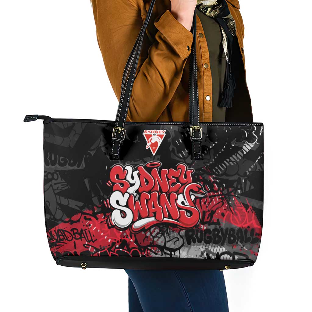 Sydney Swans Leather Tote Bag Urban Graffiti Street Art - Bold Abstract Spray Paint