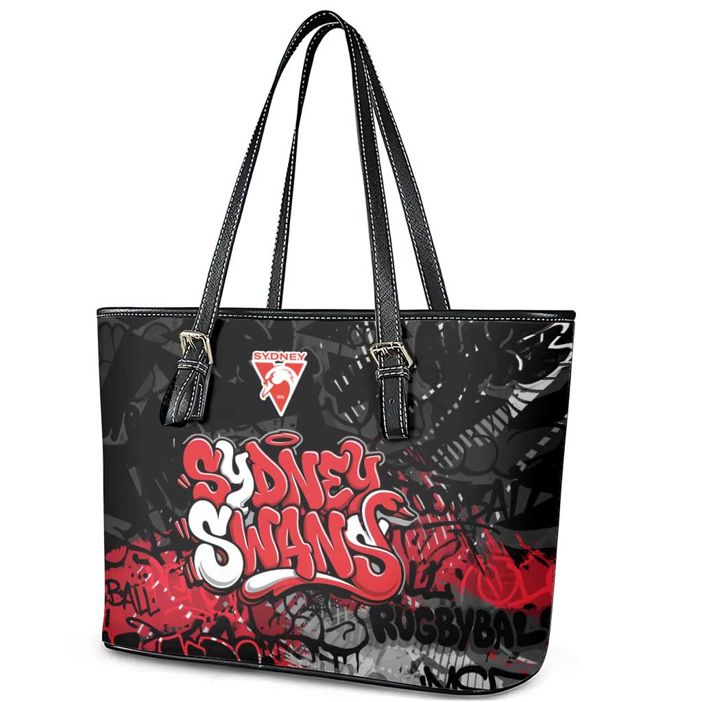 Sydney Swans Leather Tote Bag Urban Graffiti Street Art - Bold Abstract Spray Paint