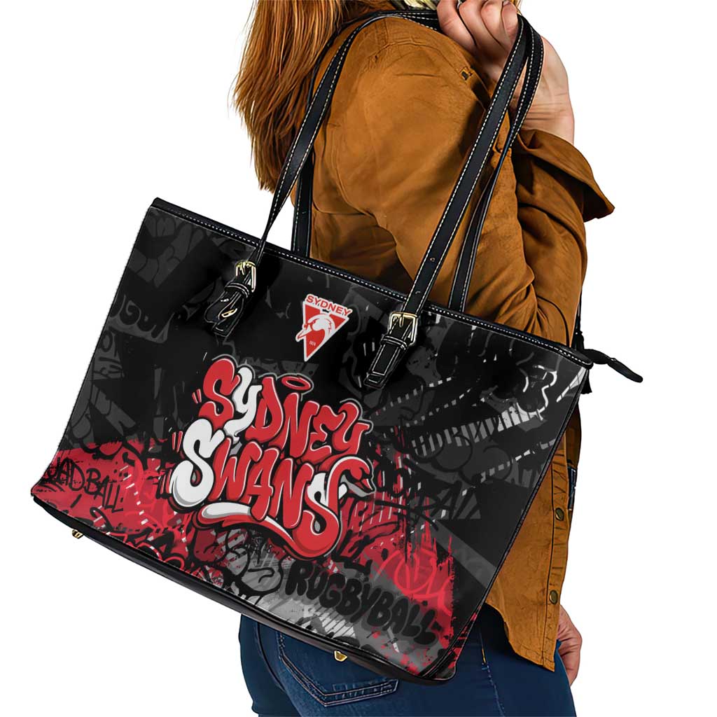 Sydney Swans Leather Tote Bag Urban Graffiti Street Art - Bold Abstract Spray Paint