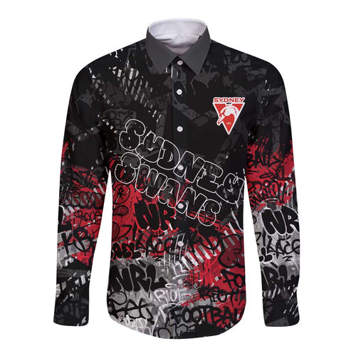 Sydney Swans Long Sleeve Button Shirt Urban Graffiti Street Art - Bold Abstract Spray Paint