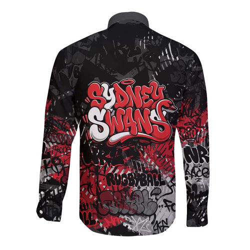 Sydney Swans Long Sleeve Button Shirt Urban Graffiti Street Art - Bold Abstract Spray Paint