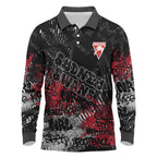 Sydney Swans Long Sleeve Polo Shirt Urban Graffiti Street Art - Bold Abstract Spray Paint