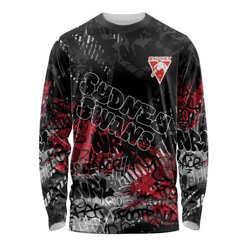 Sydney Swans Long Sleeve Shirt Urban Graffiti Street Art - Bold Abstract Spray Paint