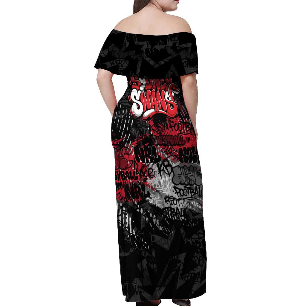 Sydney Swans Off Shoulder Maxi Dress Urban Graffiti Street Art - Bold Abstract Spray Paint