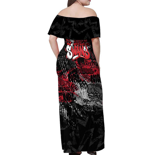 Sydney Swans Off Shoulder Maxi Dress Urban Graffiti Street Art - Bold Abstract Spray Paint