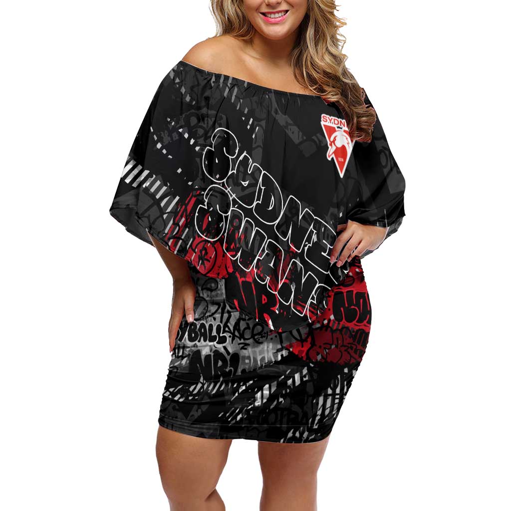 Sydney Swans Off Shoulder Short Dress Urban Graffiti Street Art - Bold Abstract Spray Paint