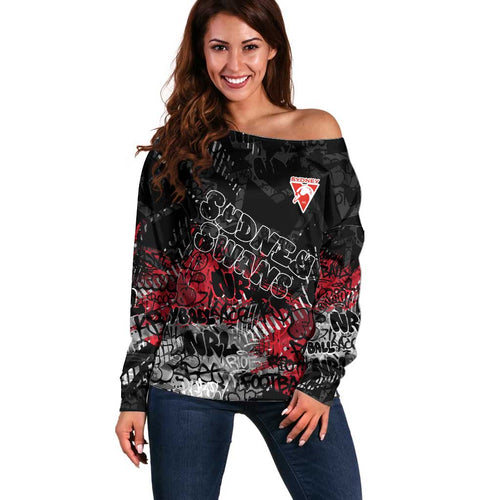 Sydney Swans Off Shoulder Sweater Urban Graffiti Street Art - Bold Abstract Spray Paint