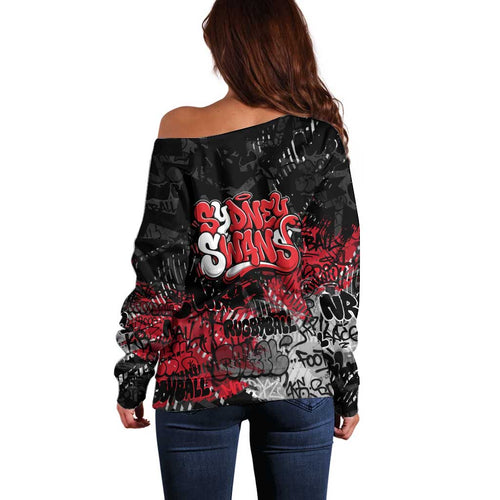 Sydney Swans Off Shoulder Sweater Urban Graffiti Street Art - Bold Abstract Spray Paint