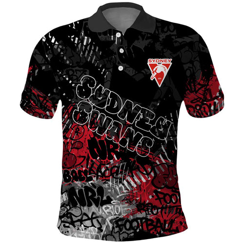 Sydney Swans Polo Shirt Urban Graffiti Street Art - Bold Abstract Spray Paint