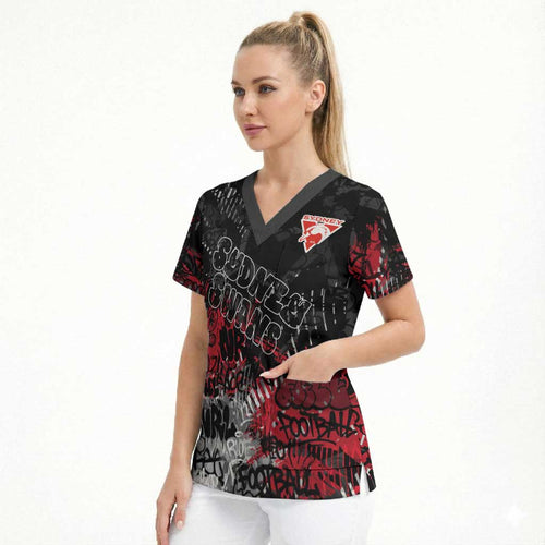 Sydney Swans Scrub Top Urban Graffiti Street Art - Bold Abstract Spray Paint