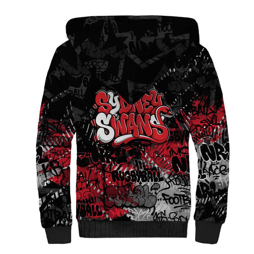 Sydney Swans Sherpa Hoodie Urban Graffiti Street Art - Bold Abstract Spray Paint