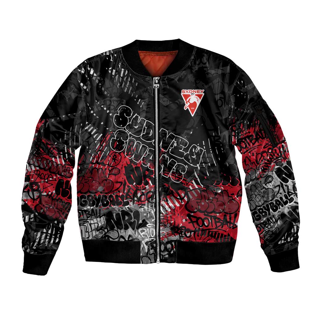 Sydney Swans Sleeve Zip Bomber Jacket Urban Graffiti Street Art - Bold Abstract Spray Paint