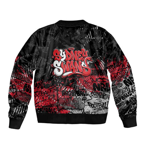 Sydney Swans Sleeve Zip Bomber Jacket Urban Graffiti Street Art - Bold Abstract Spray Paint
