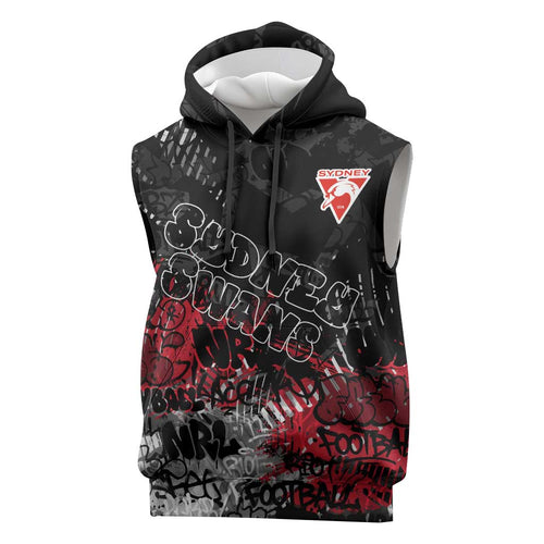 Sydney Swans Sleeveless Hoodie Urban Graffiti Street Art - Bold Abstract Spray Paint