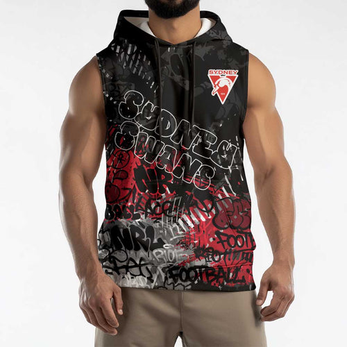 Sydney Swans Sleeveless Hoodie Urban Graffiti Street Art - Bold Abstract Spray Paint