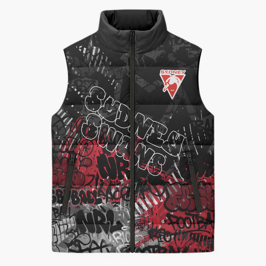 Sydney Swans Sleeveless Puffer Jacket Urban Graffiti Street Art - Bold Abstract Spray Paint