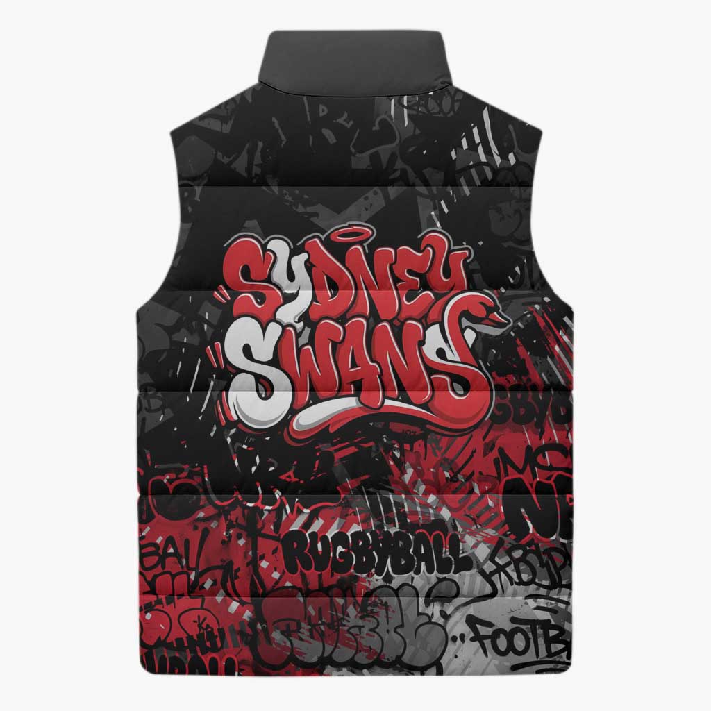 Sydney Swans Sleeveless Puffer Jacket Urban Graffiti Street Art - Bold Abstract Spray Paint